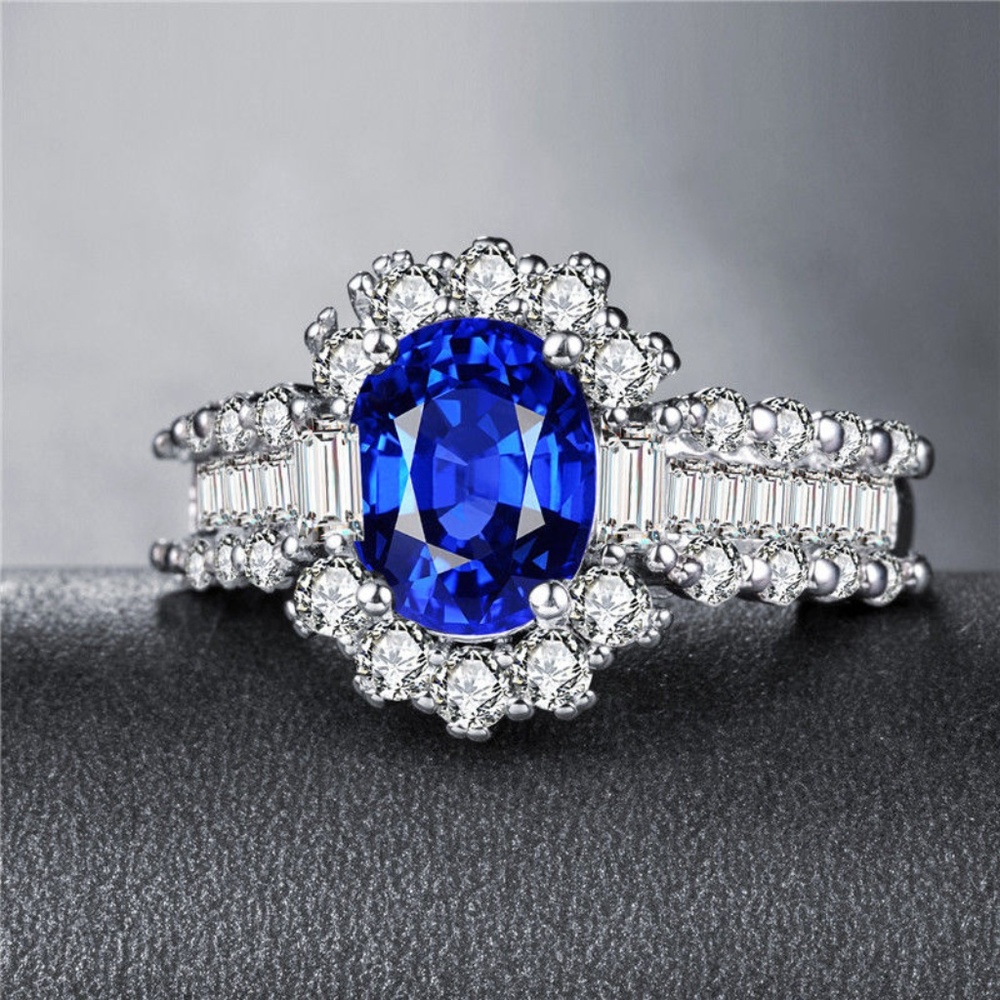 Elegant 925 Silver Ring Oval Cut Blue Sapphire New - Picture 2 of 5